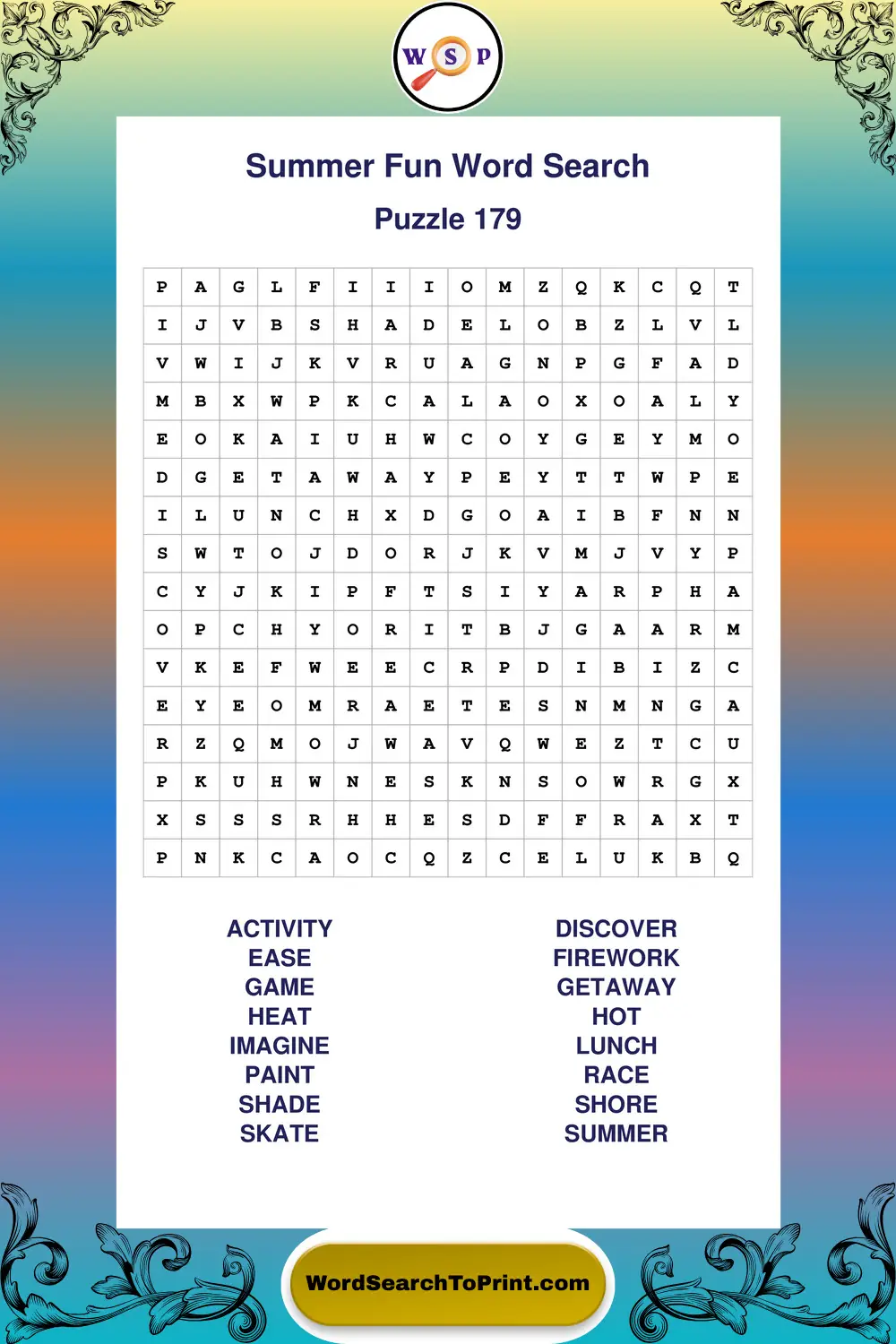 Summer Fun Word Search Puzzle 179