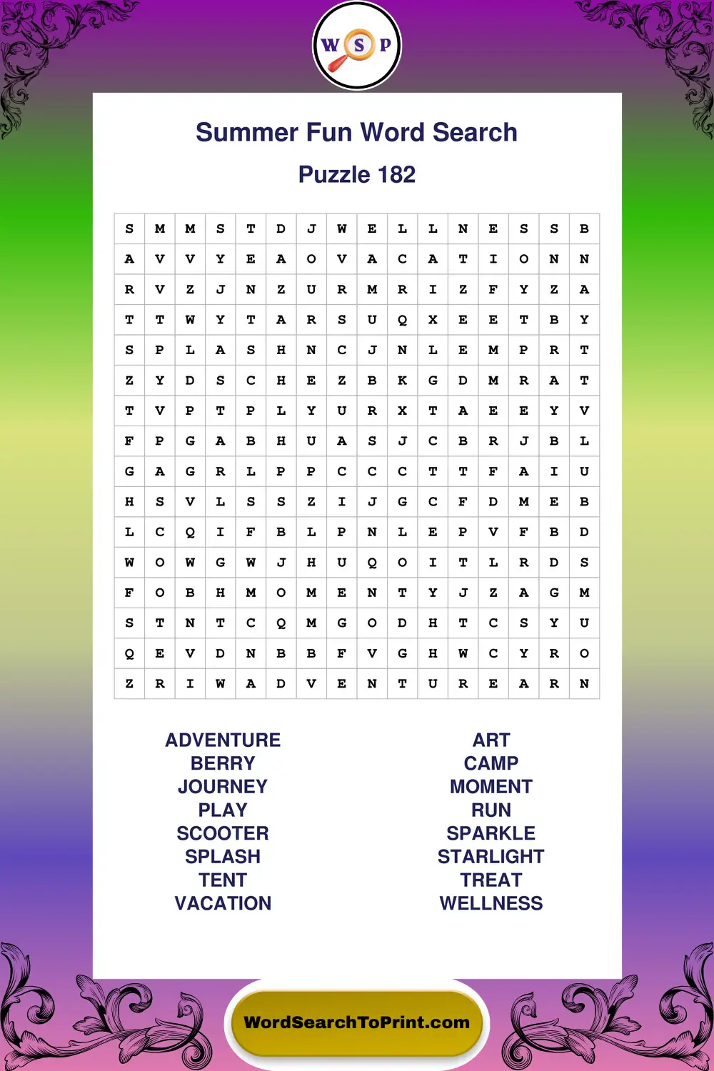 Summer Fun Word Search Puzzle 182
