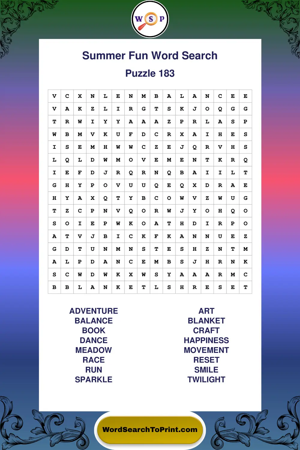 Summer Fun Word Search Puzzle 183