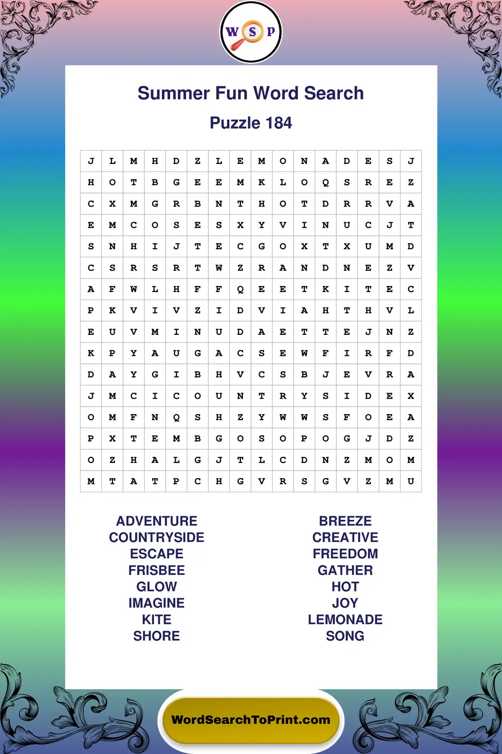Summer Fun Word Search Puzzle 184