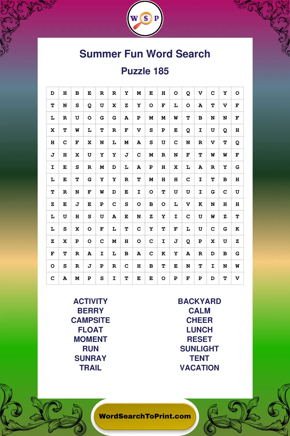 Summer Fun Word Search Puzzle 185