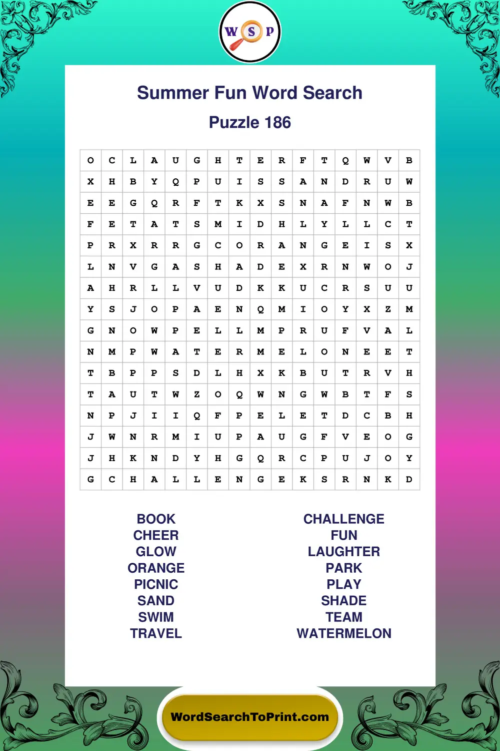 Summer Fun Word Search Puzzle 186