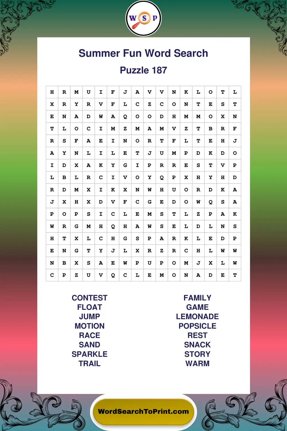 Summer Fun Word Search Puzzle 187