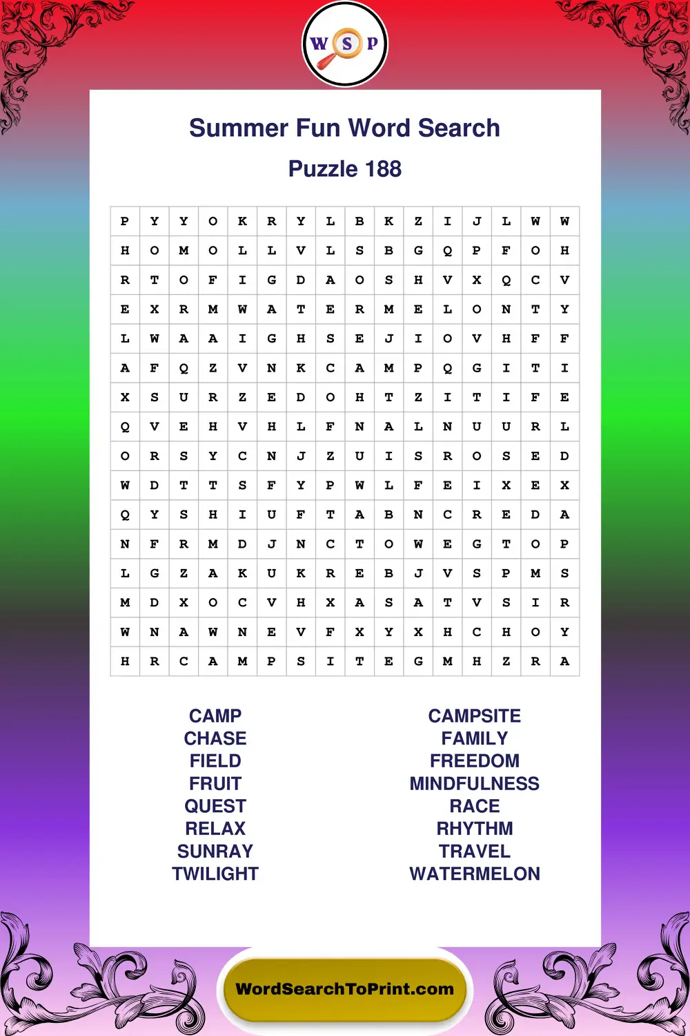 Summer Fun Word Search Puzzle 188
