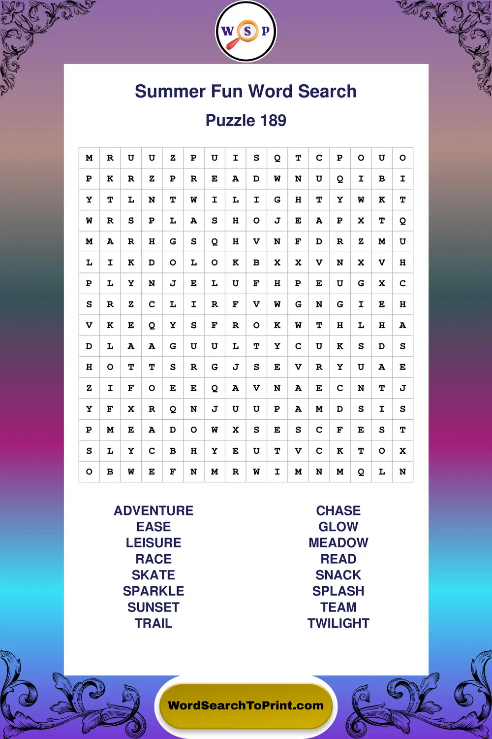 Summer Fun Word Search Puzzle 189