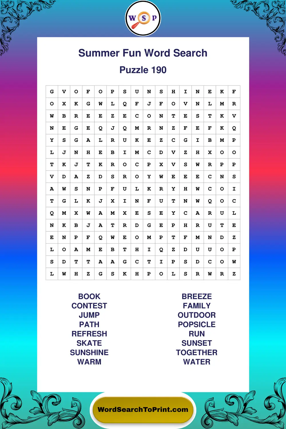 Summer Fun Word Search Puzzle 190