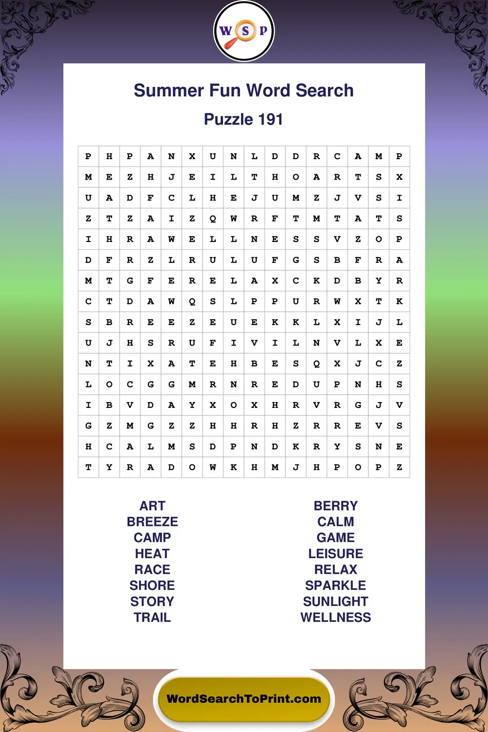 Summer Fun Word Search Puzzle 191