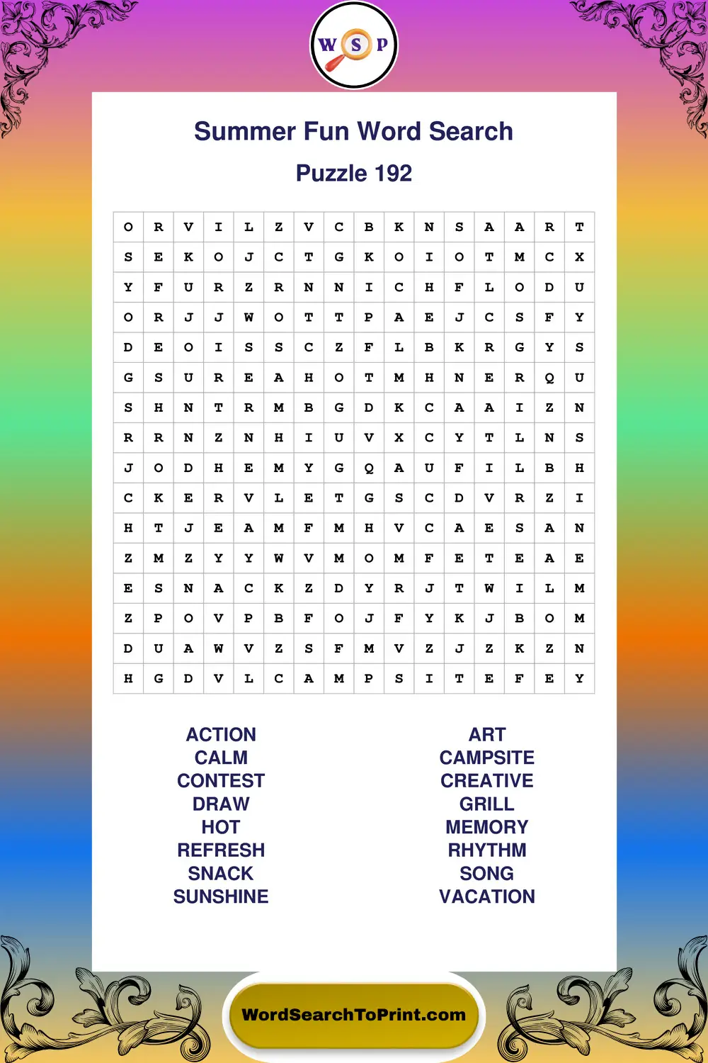 Summer Fun Word Search Puzzle 192
