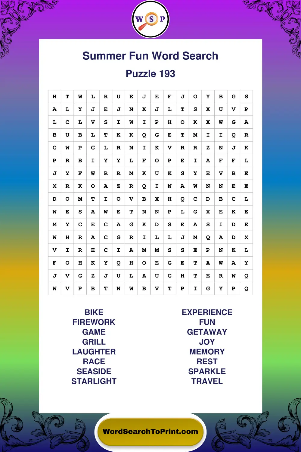Summer Fun Word Search Puzzle 193