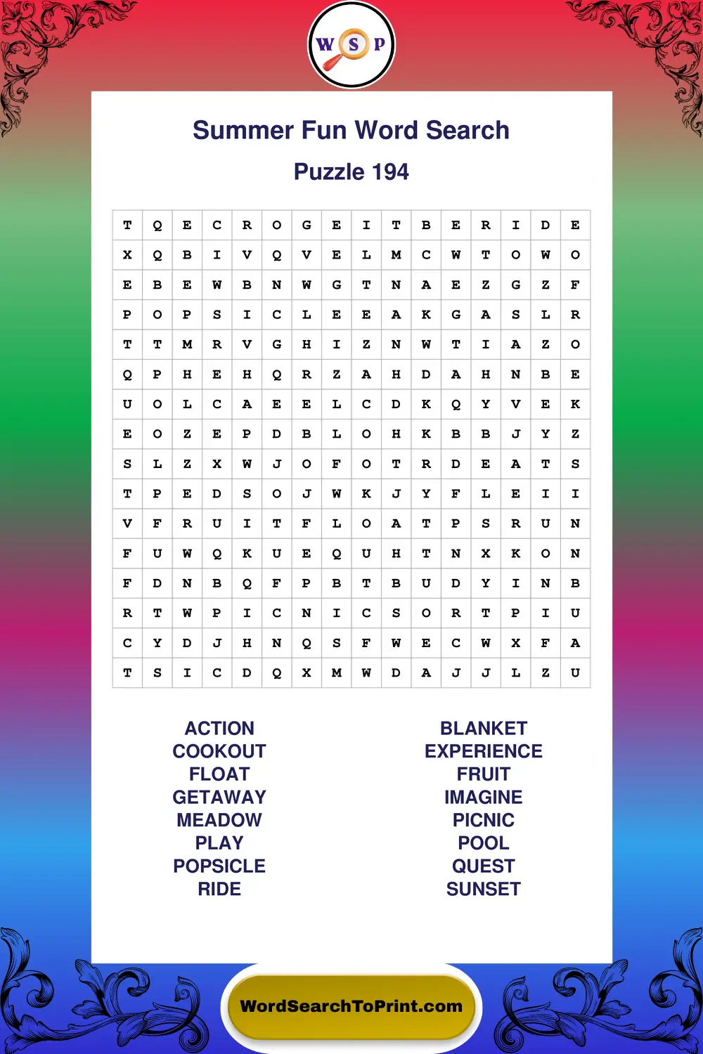 Summer Fun Word Search Puzzle 194