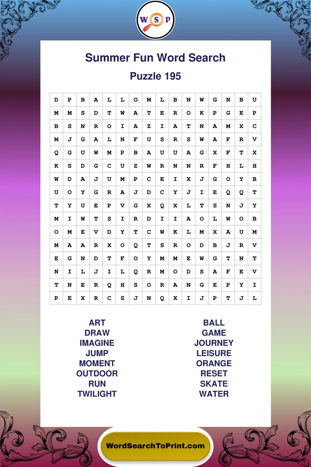 Summer Fun Word Search Puzzle 195