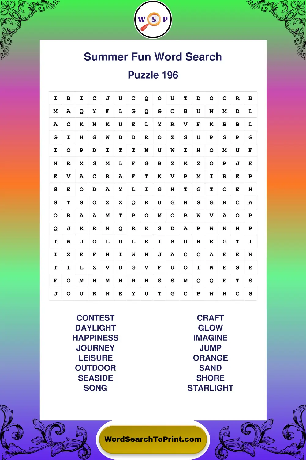 Summer Fun Word Search Puzzle 196