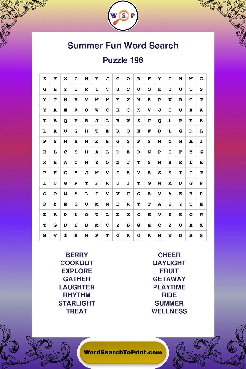 Summer Fun Word Search Puzzle 198