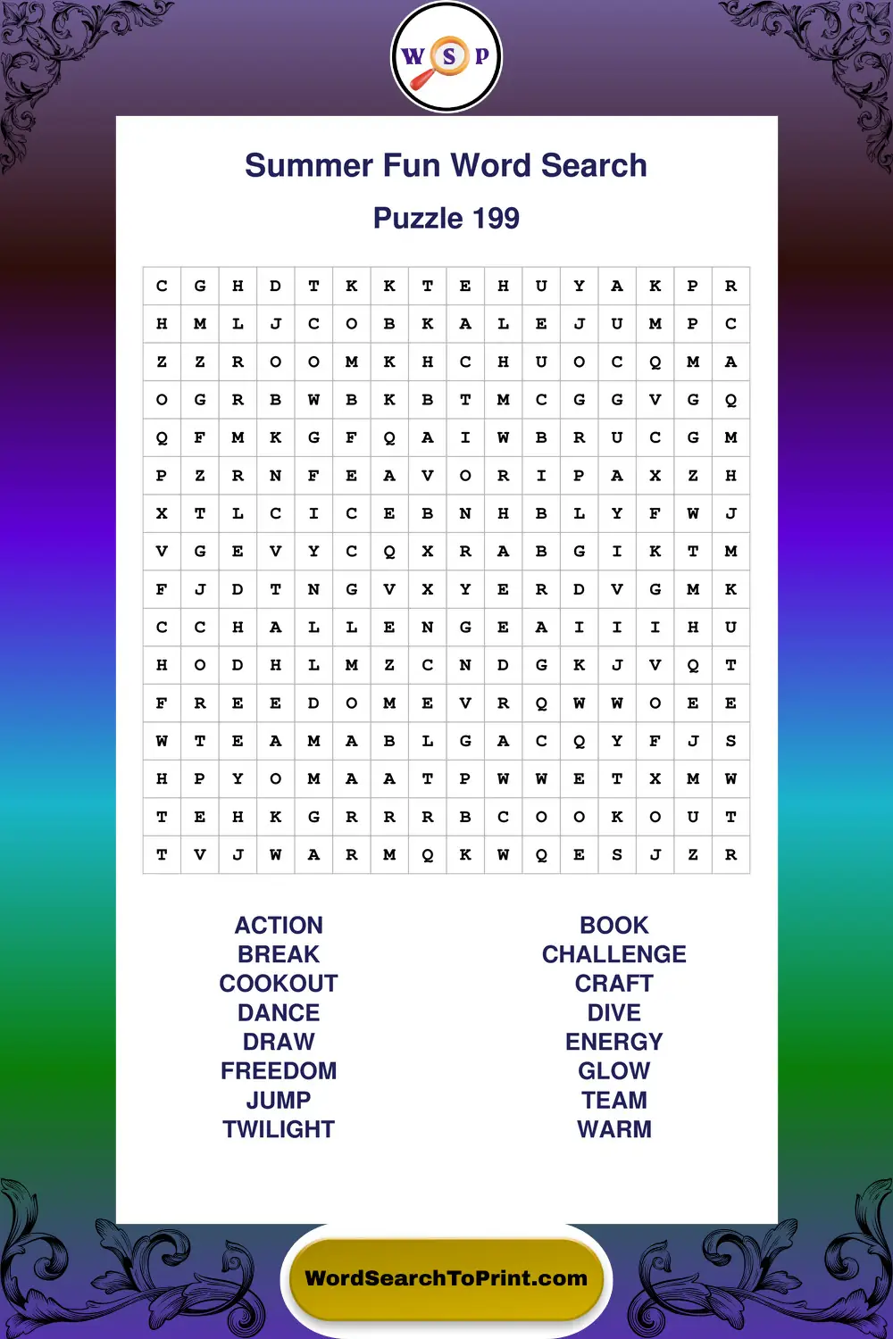 Summer Fun Word Search Puzzle 199