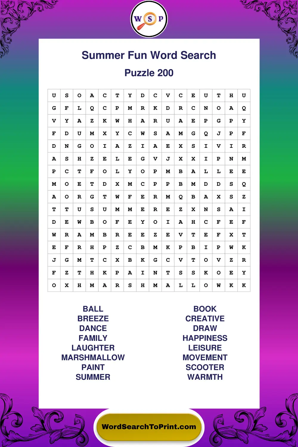 Summer Fun Word Search Puzzle 200