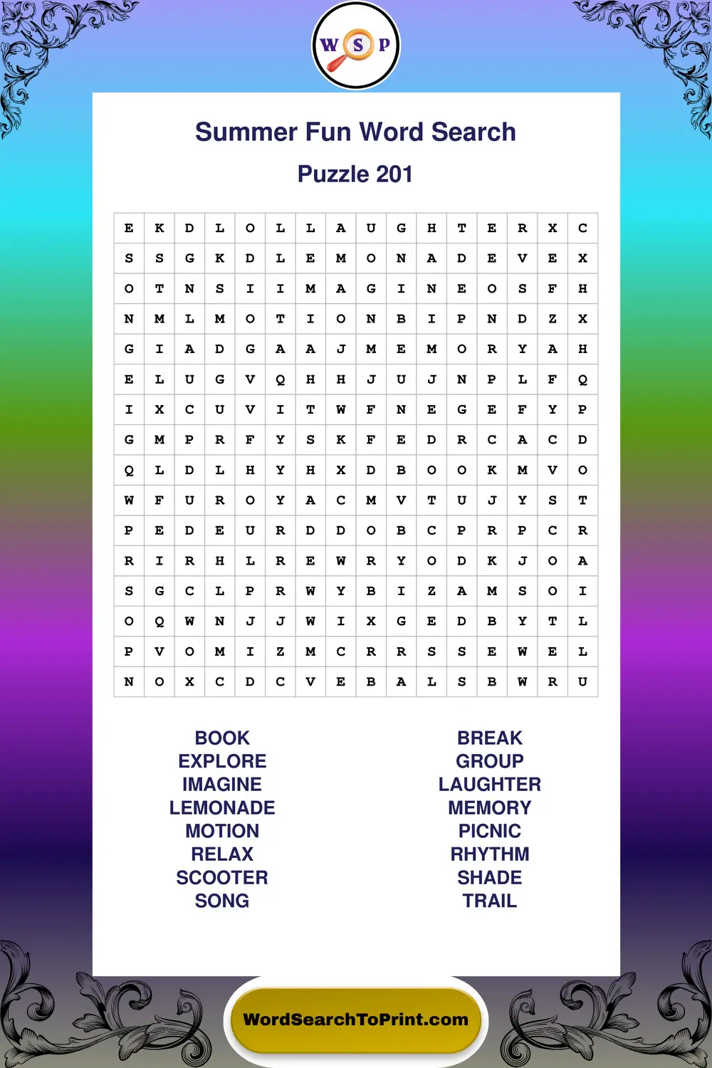 Summer Fun Word Search Puzzle 201