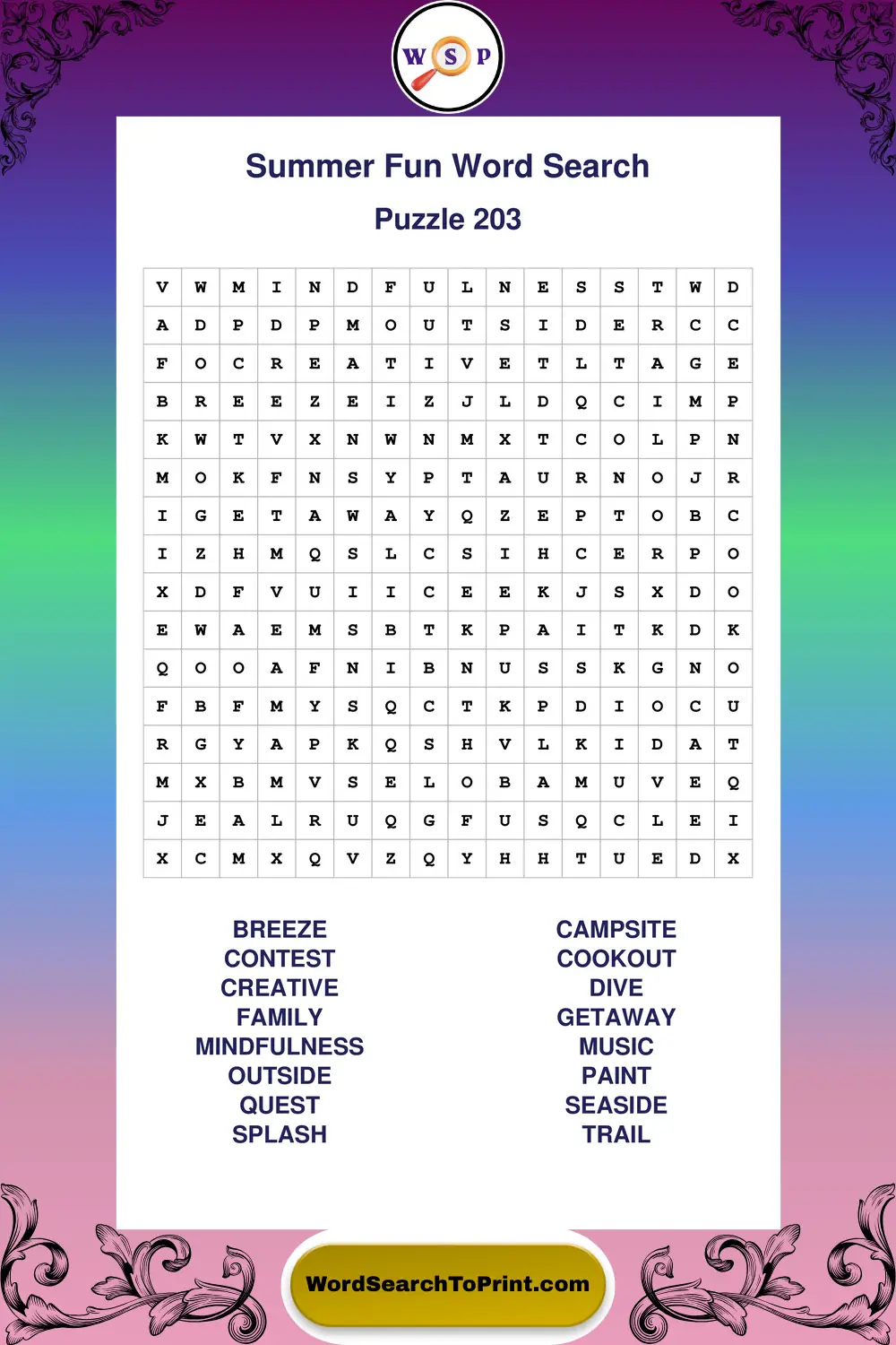 Summer Fun Word Search Puzzle 203