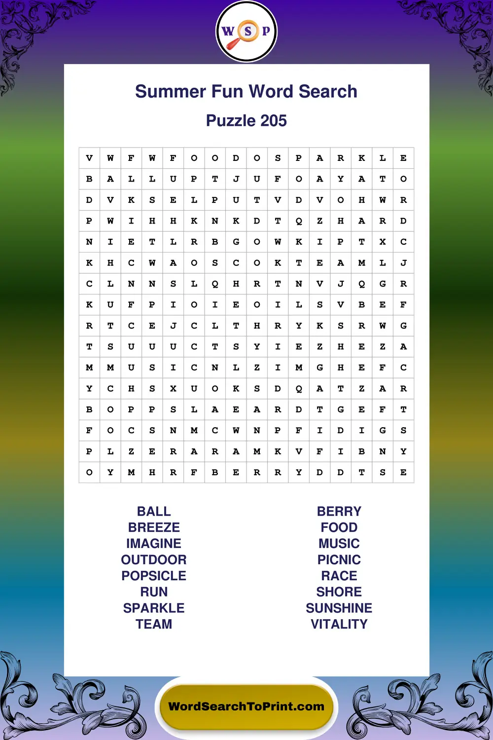 Summer Fun Word Search Puzzle 205