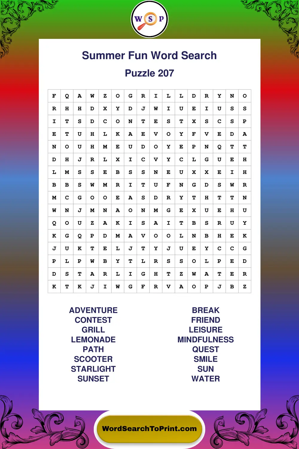 Summer Fun Word Search Puzzle 207