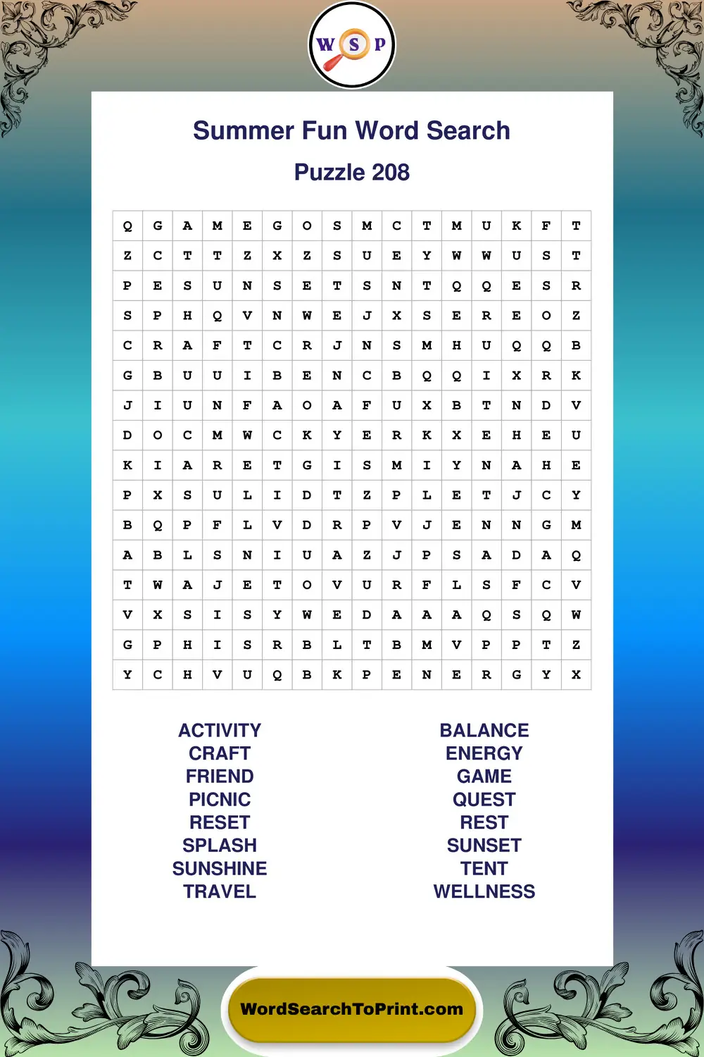 Summer Fun Word Search Puzzle 208