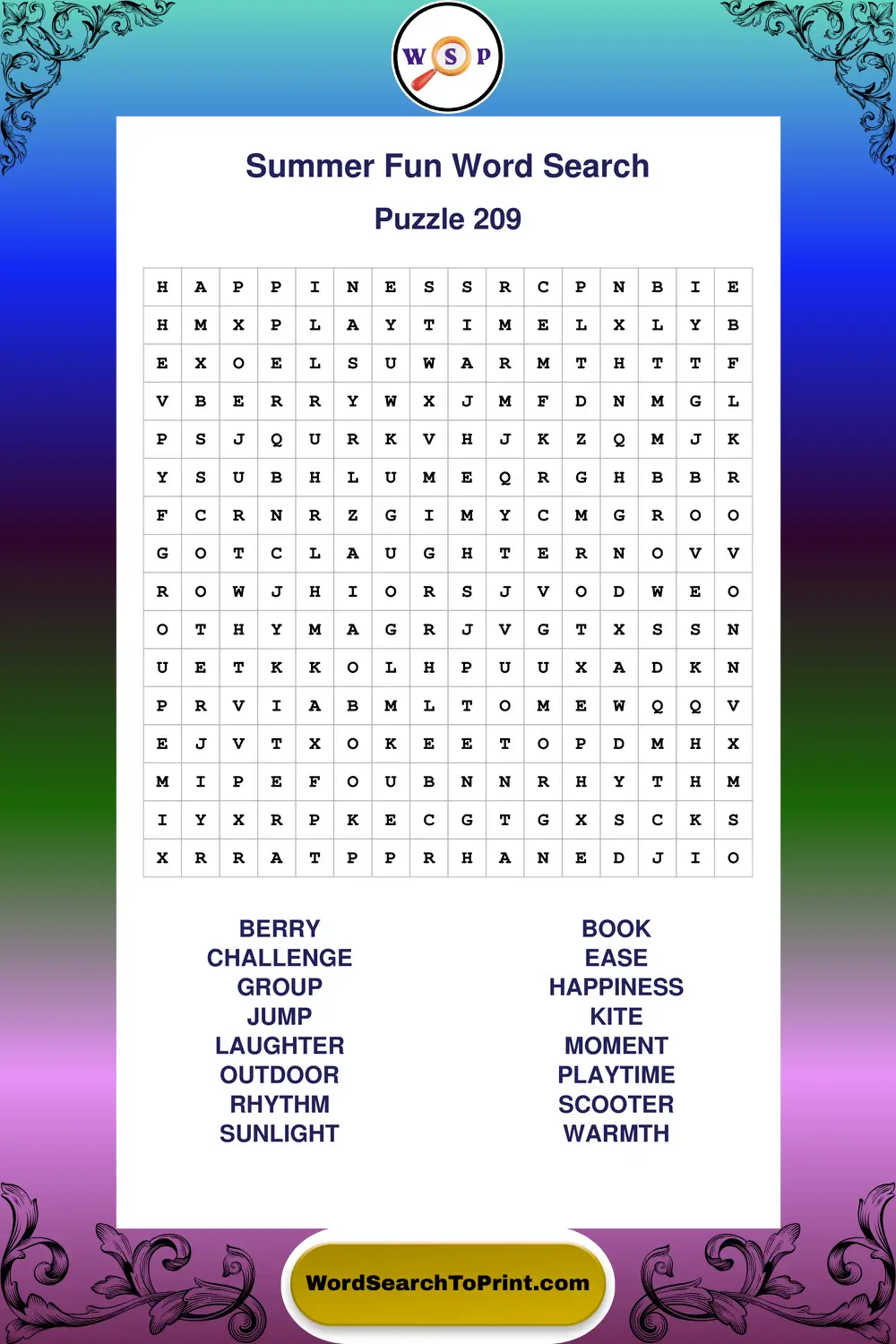 Summer Fun Word Search Puzzle 209