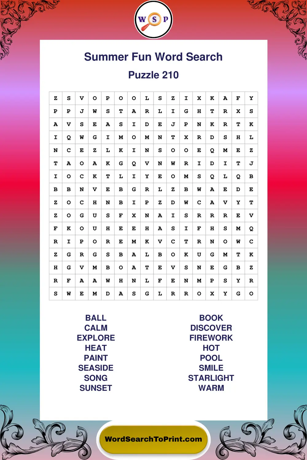 Summer Fun Word Search Puzzle 210