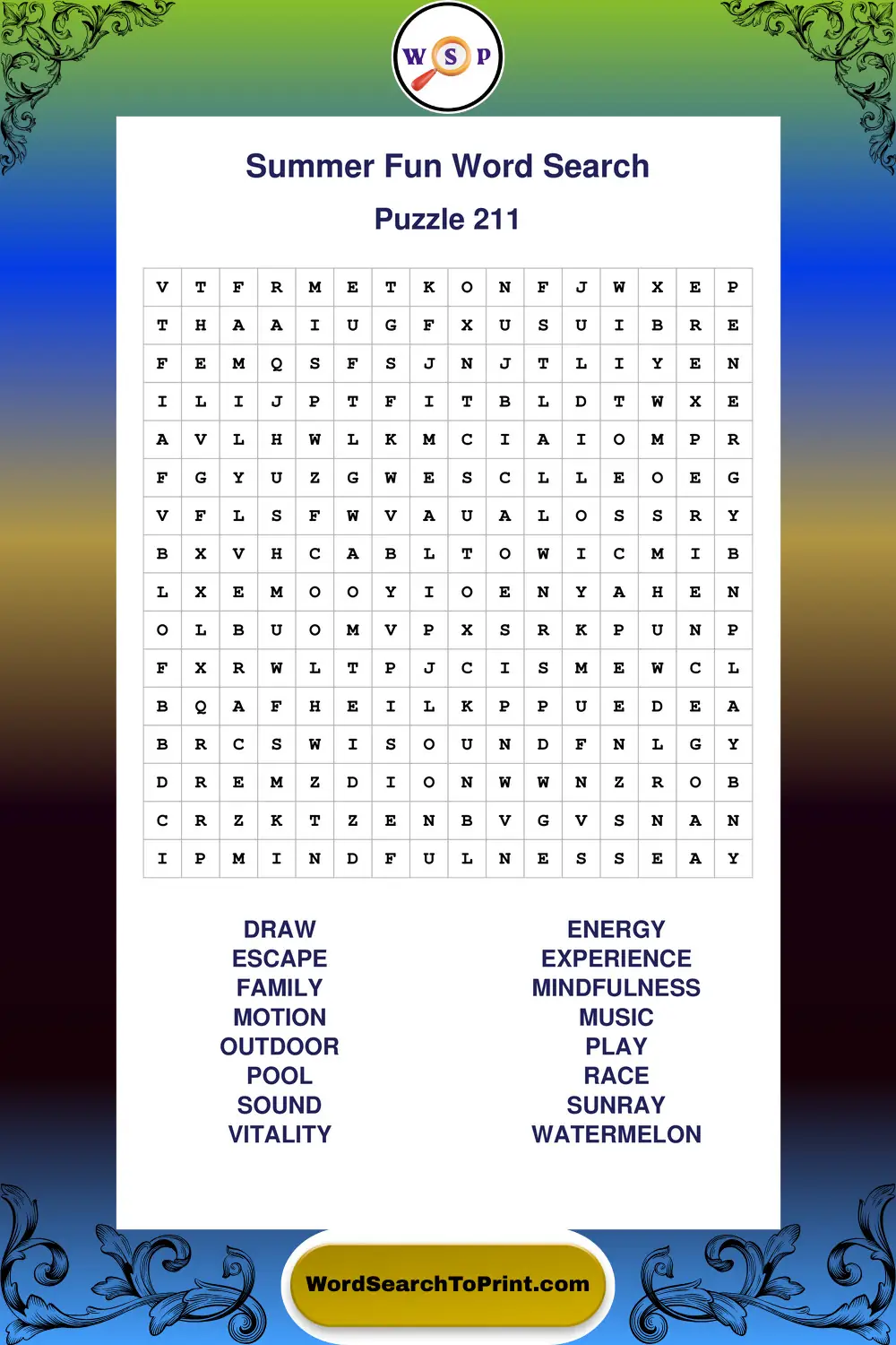 Summer Fun Word Search Puzzle 211