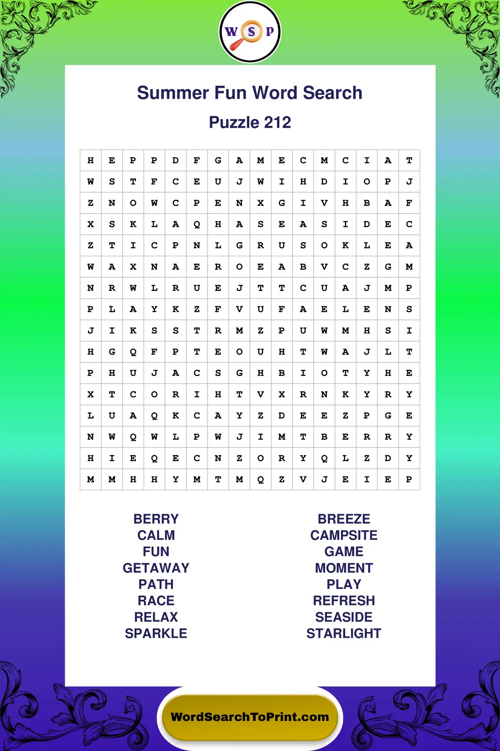 Summer Fun Word Search Puzzle 212