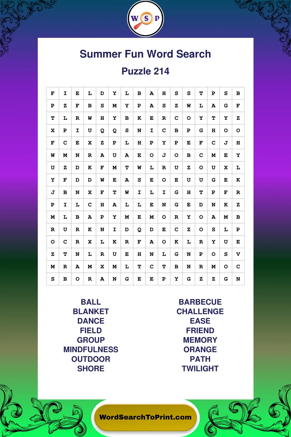 Summer Fun Word Search Puzzle 214