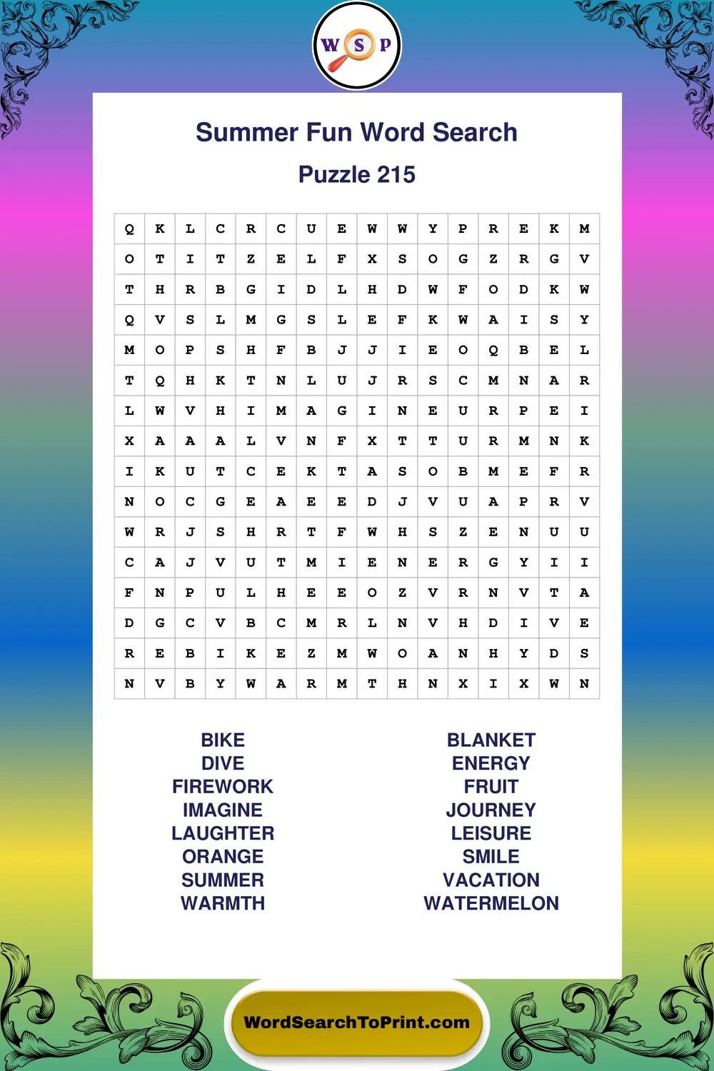 Summer Fun Word Search Puzzle 215