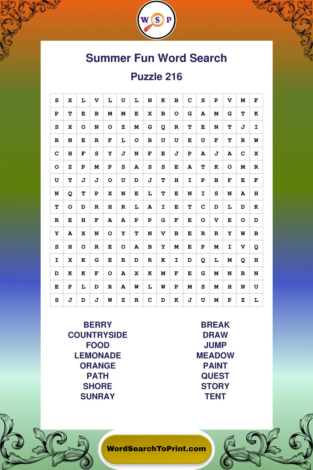 Summer Fun Word Search Puzzle 216