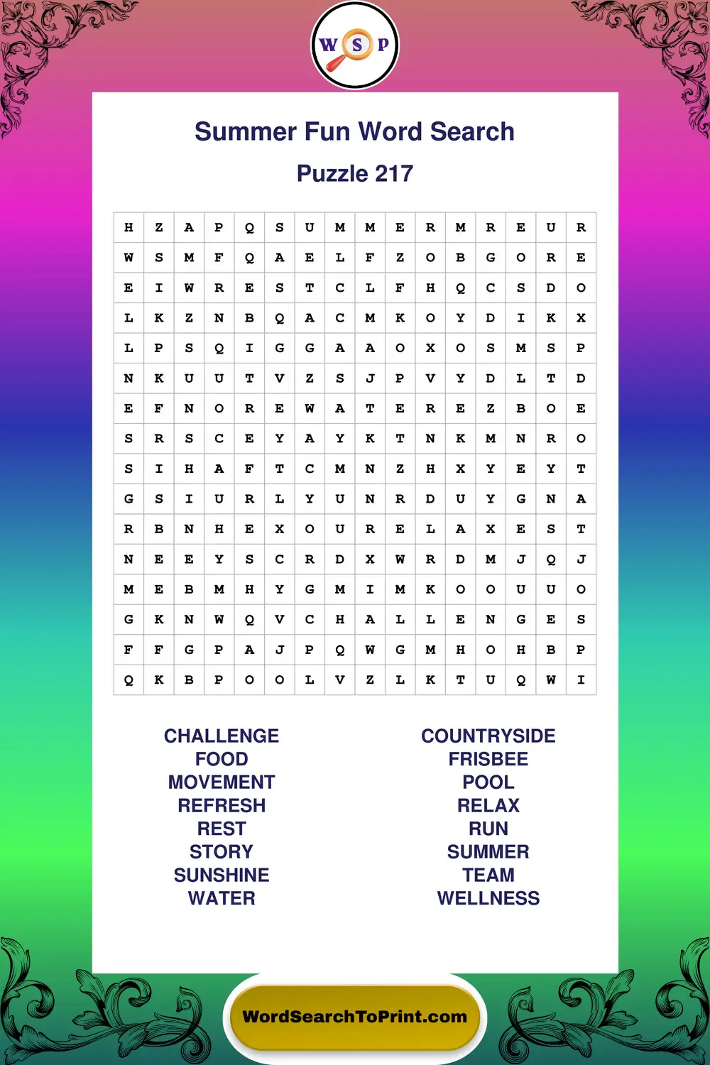 Summer Fun Word Search Puzzle 217