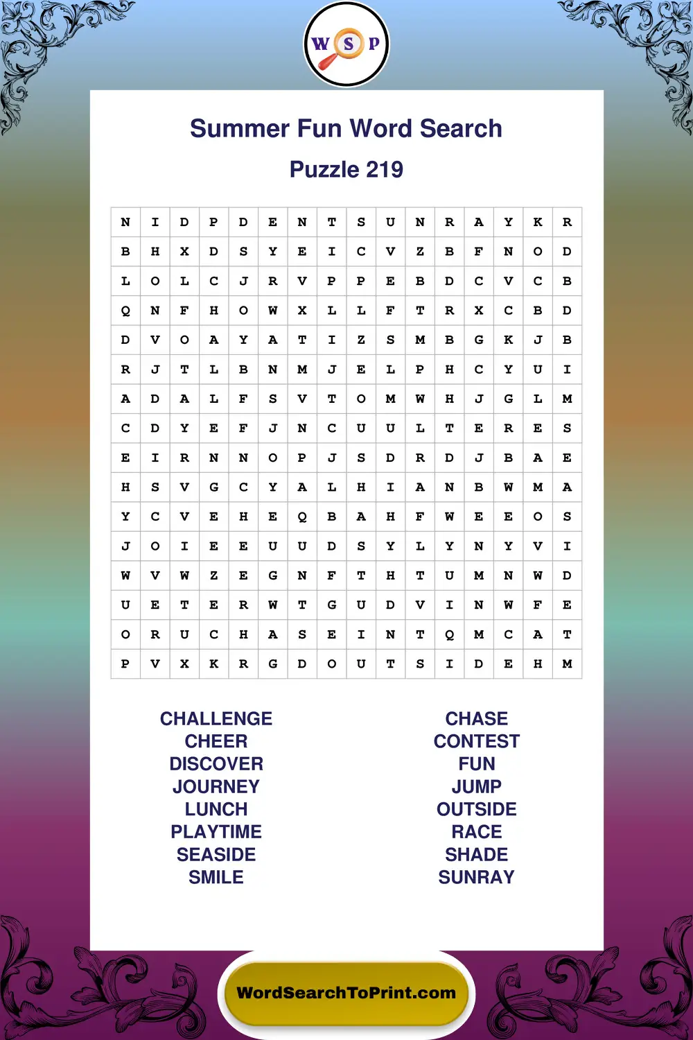Summer Fun Word Search Puzzle 219