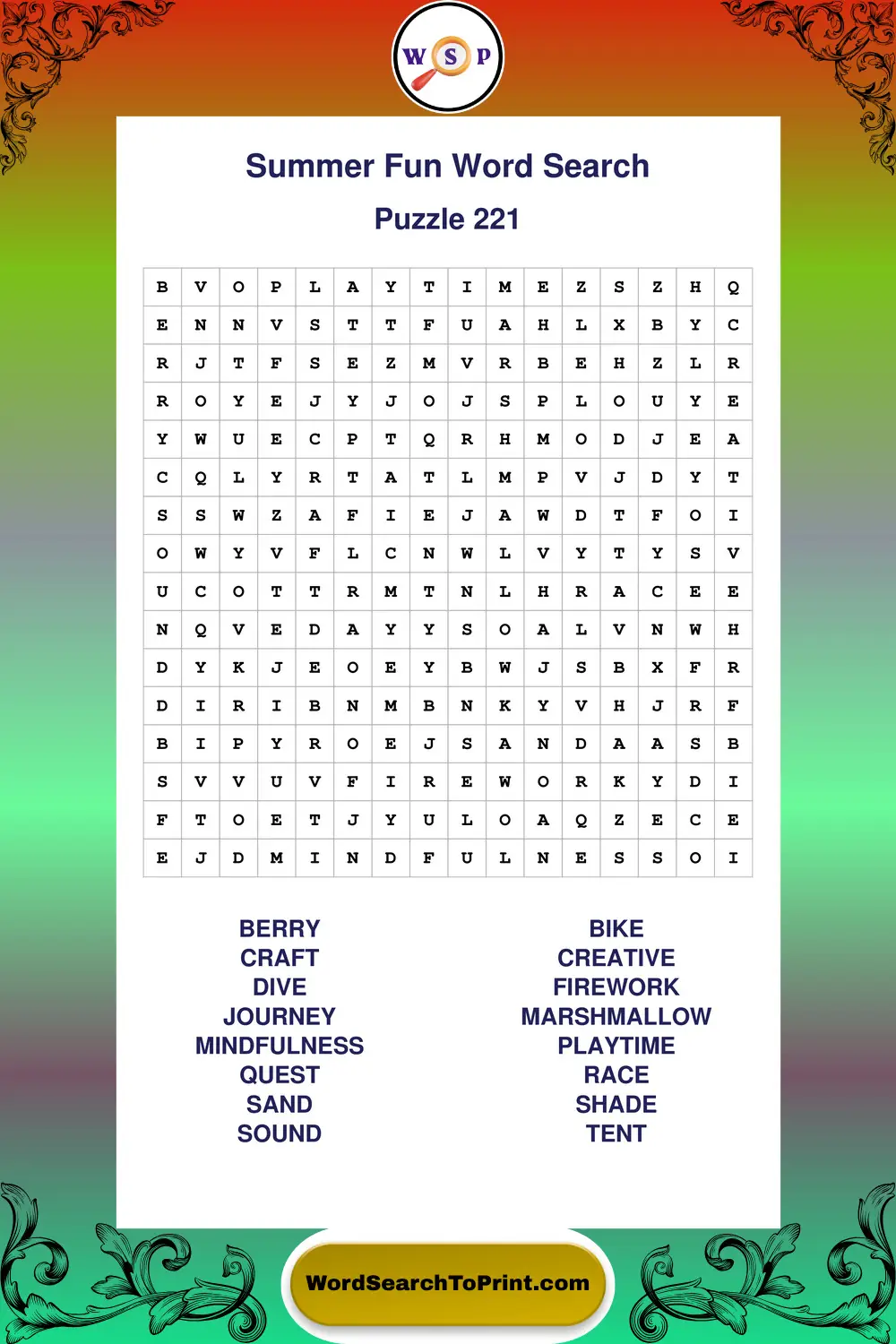 Summer Fun Word Search Puzzle 221