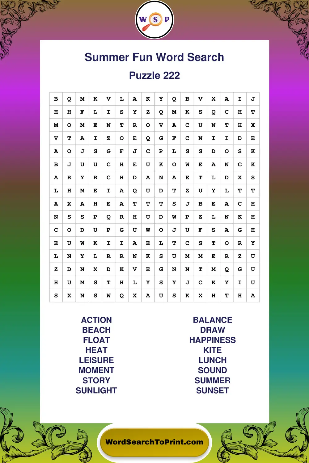 Summer Fun Word Search Puzzle 222