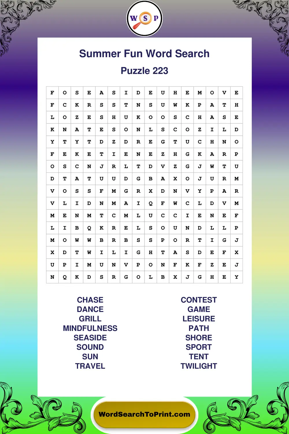 Summer Fun Word Search Puzzle 223