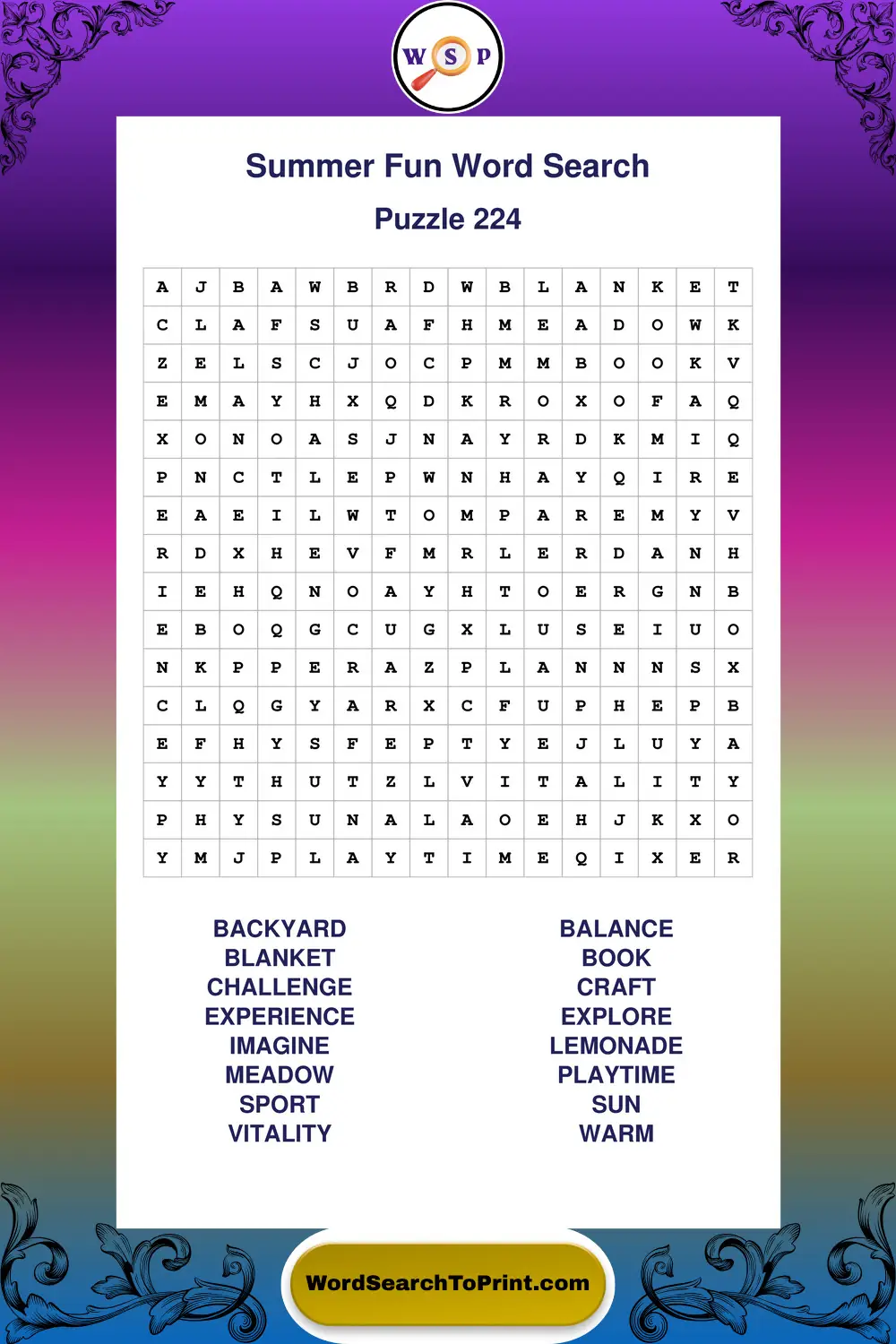 Summer Fun Word Search Puzzle 224