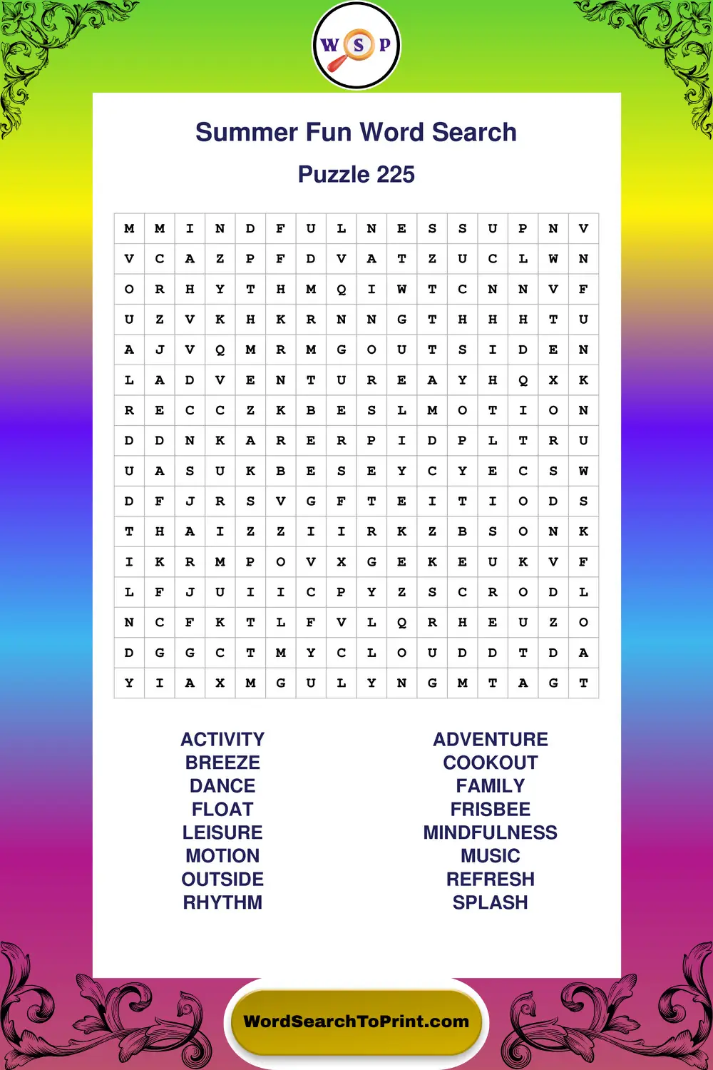 Summer Fun Word Search Puzzle 225