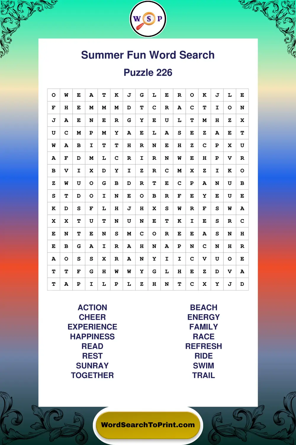 Summer Fun Word Search Puzzle 226