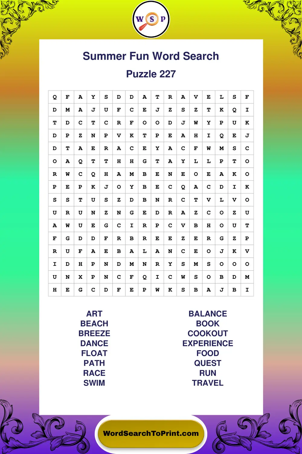 Summer Fun Word Search Puzzle 227