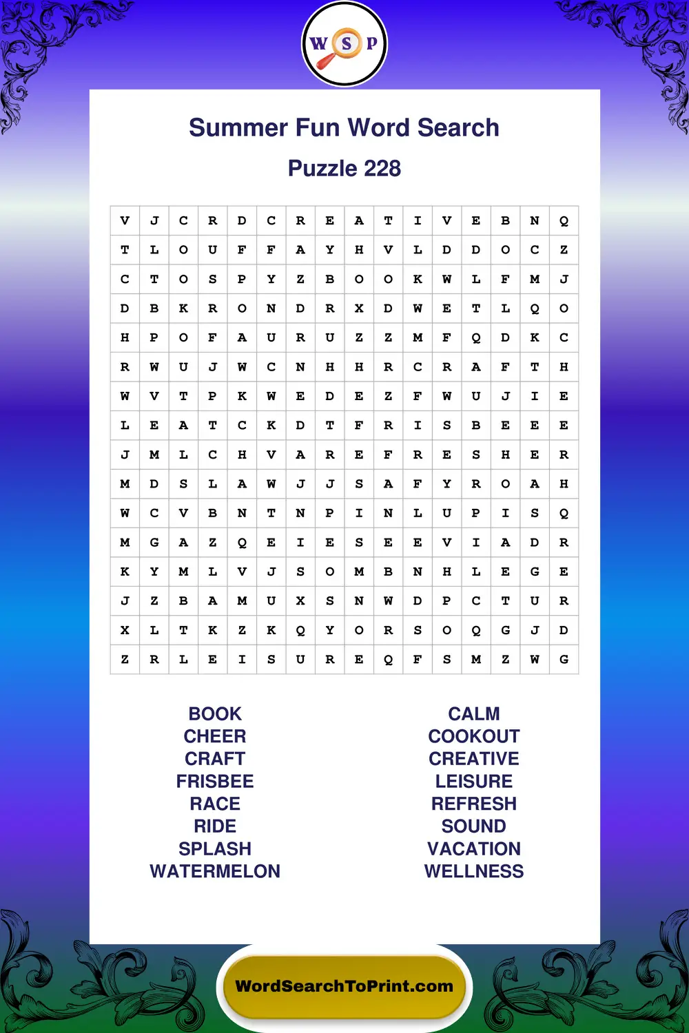 Summer Fun Word Search Puzzle 228