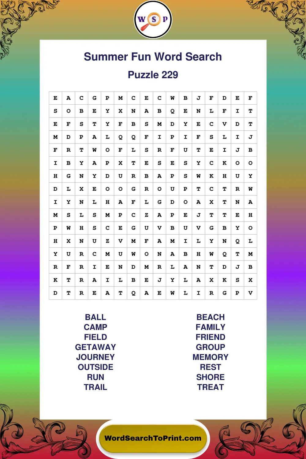 Summer Fun Word Search Puzzle 229