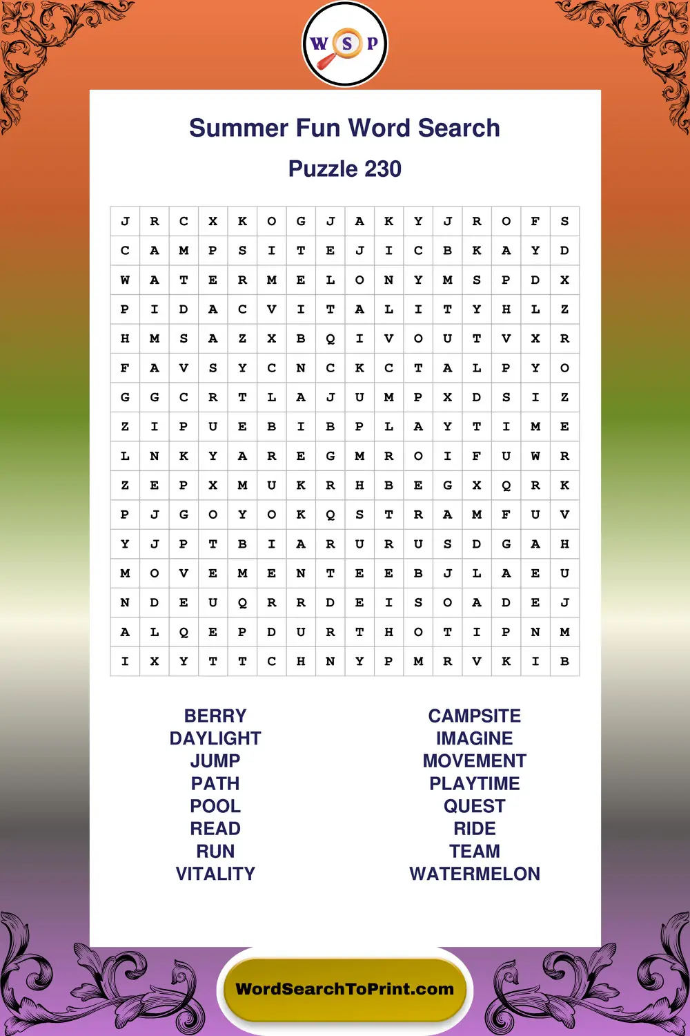 Summer Fun Word Search Puzzle 230