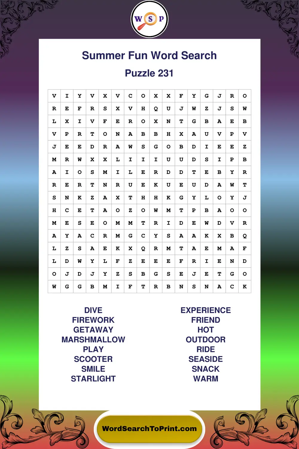 Summer Fun Word Search Puzzle 231