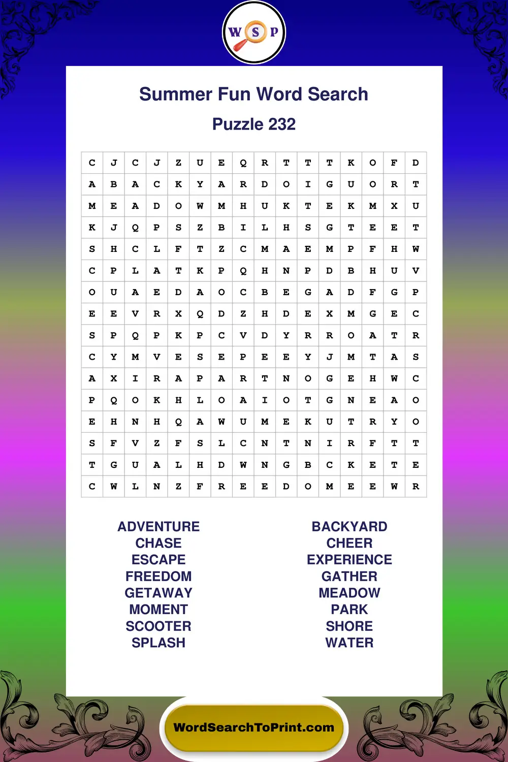 Summer Fun Word Search Puzzle 232