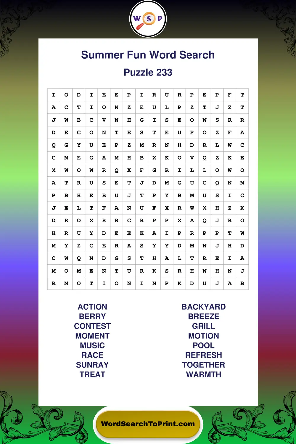 Summer Fun Word Search Puzzle 233
