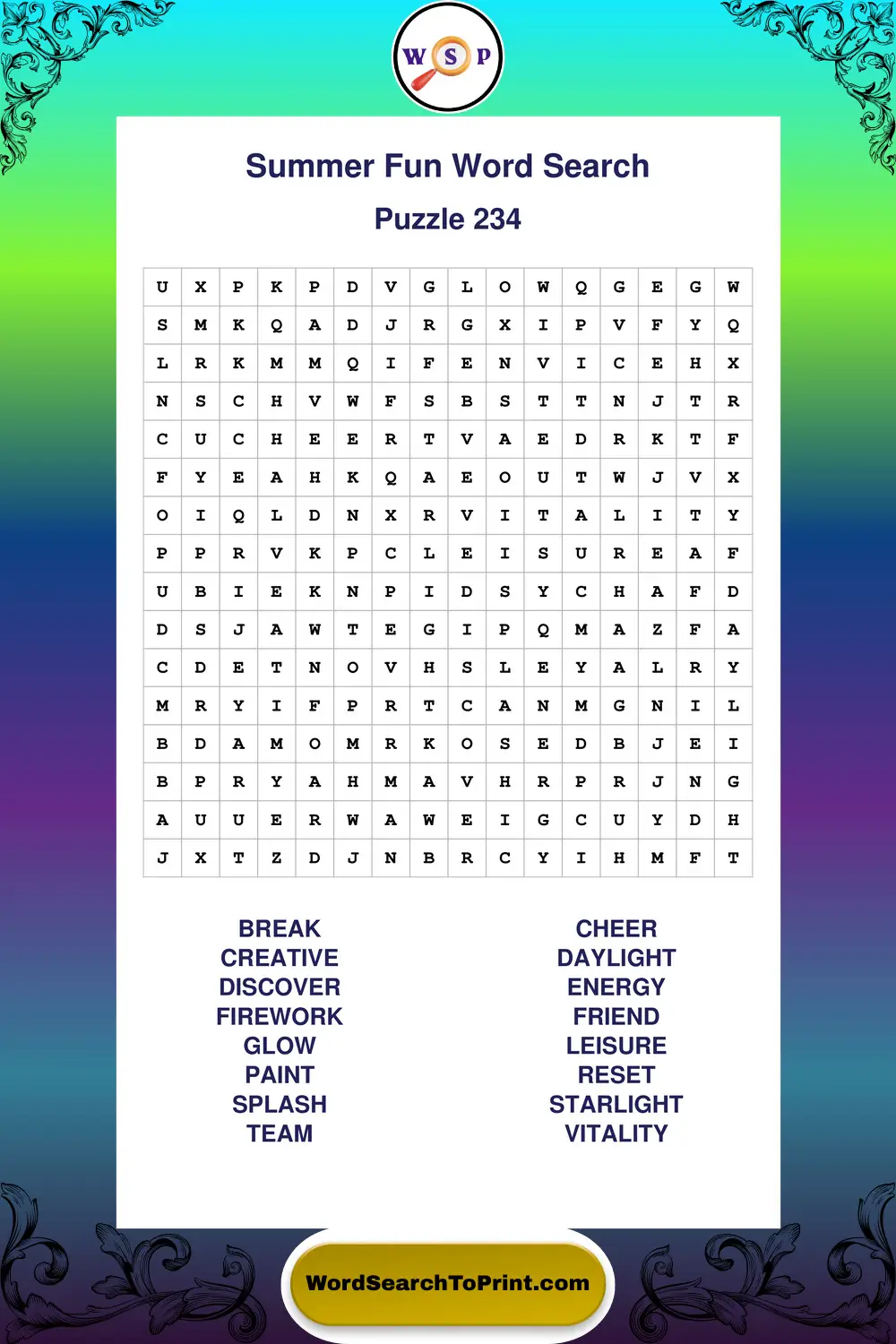 Summer Fun Word Search Puzzle 234