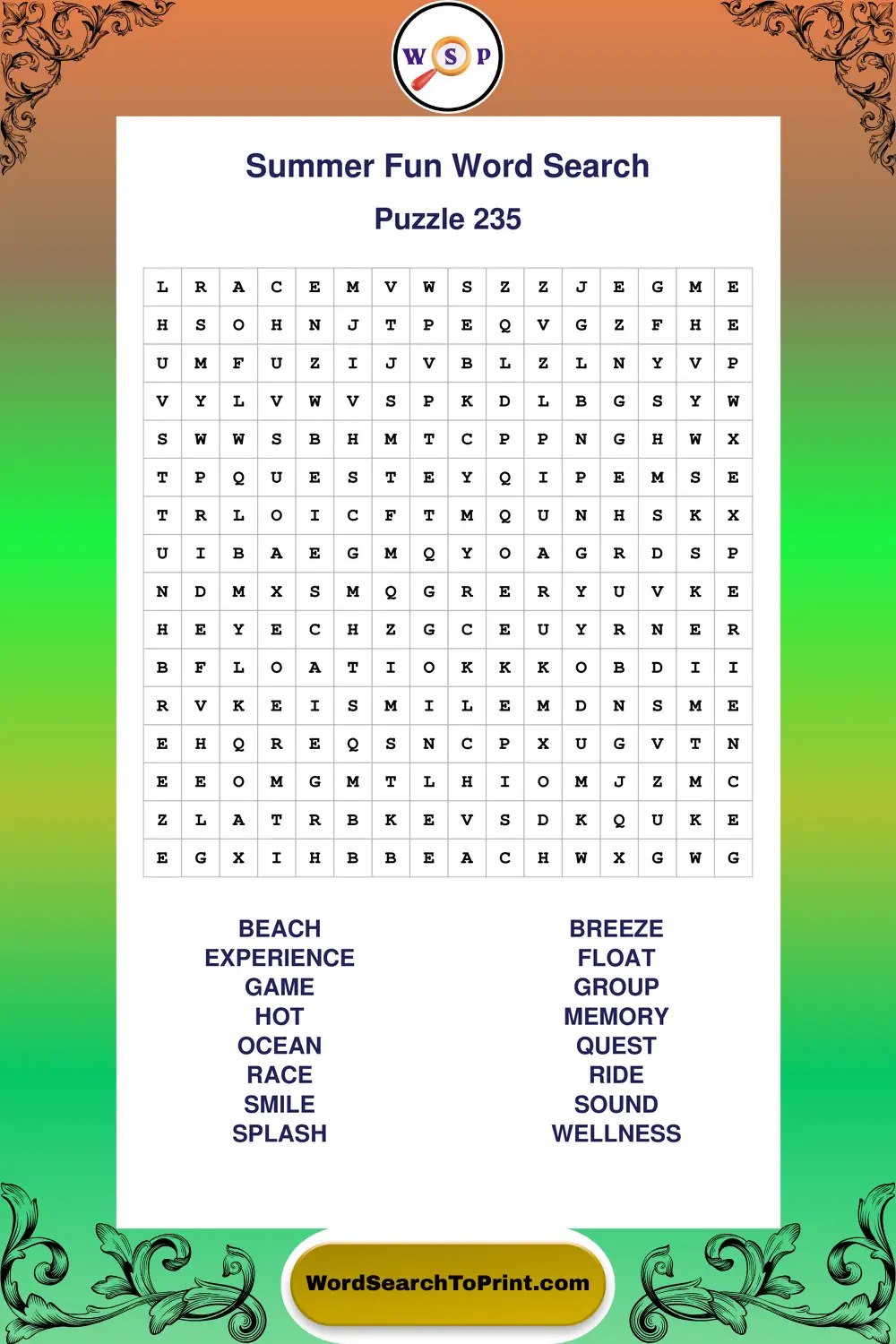 Summer Fun Word Search Puzzle 235