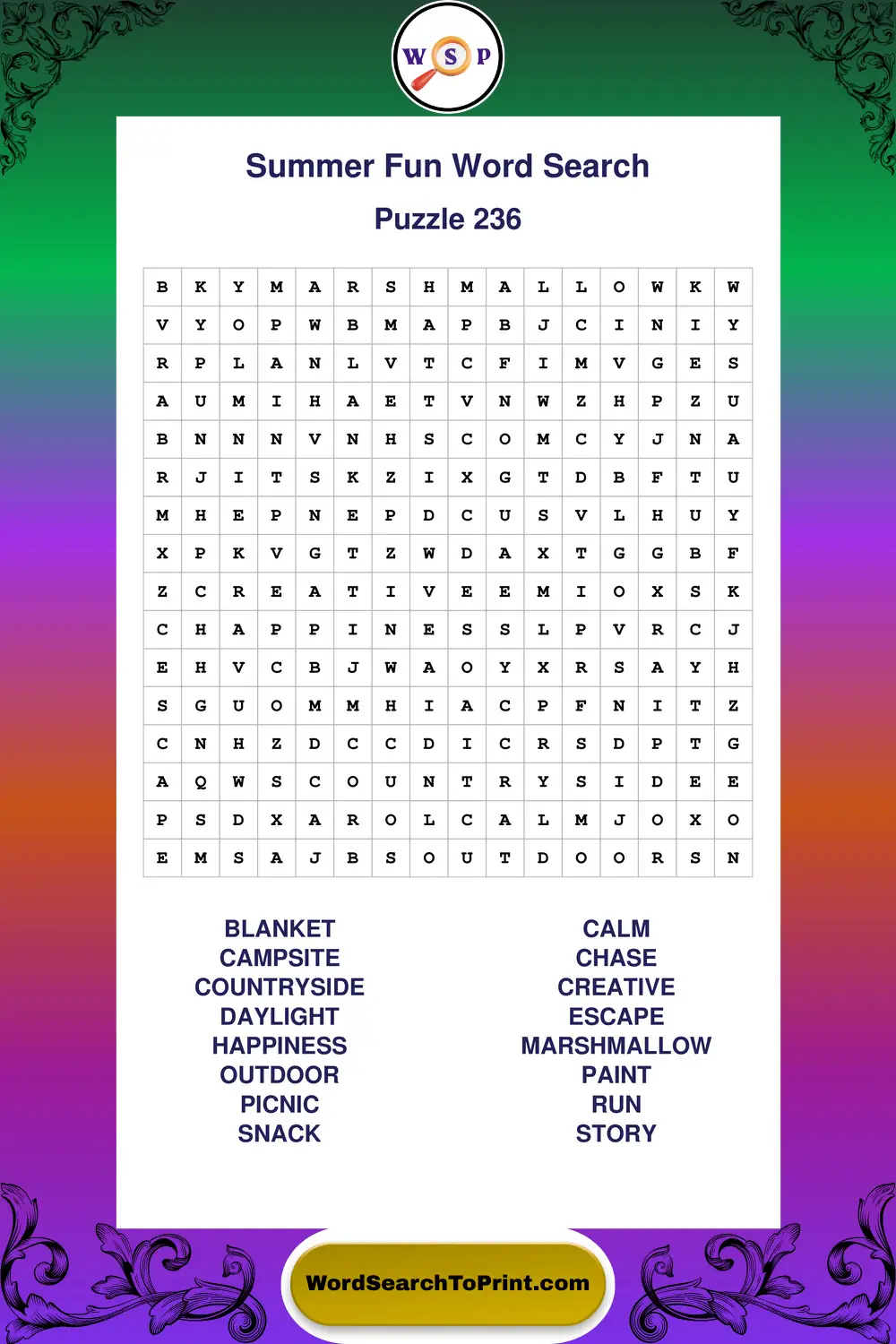 Summer Fun Word Search Puzzle 236