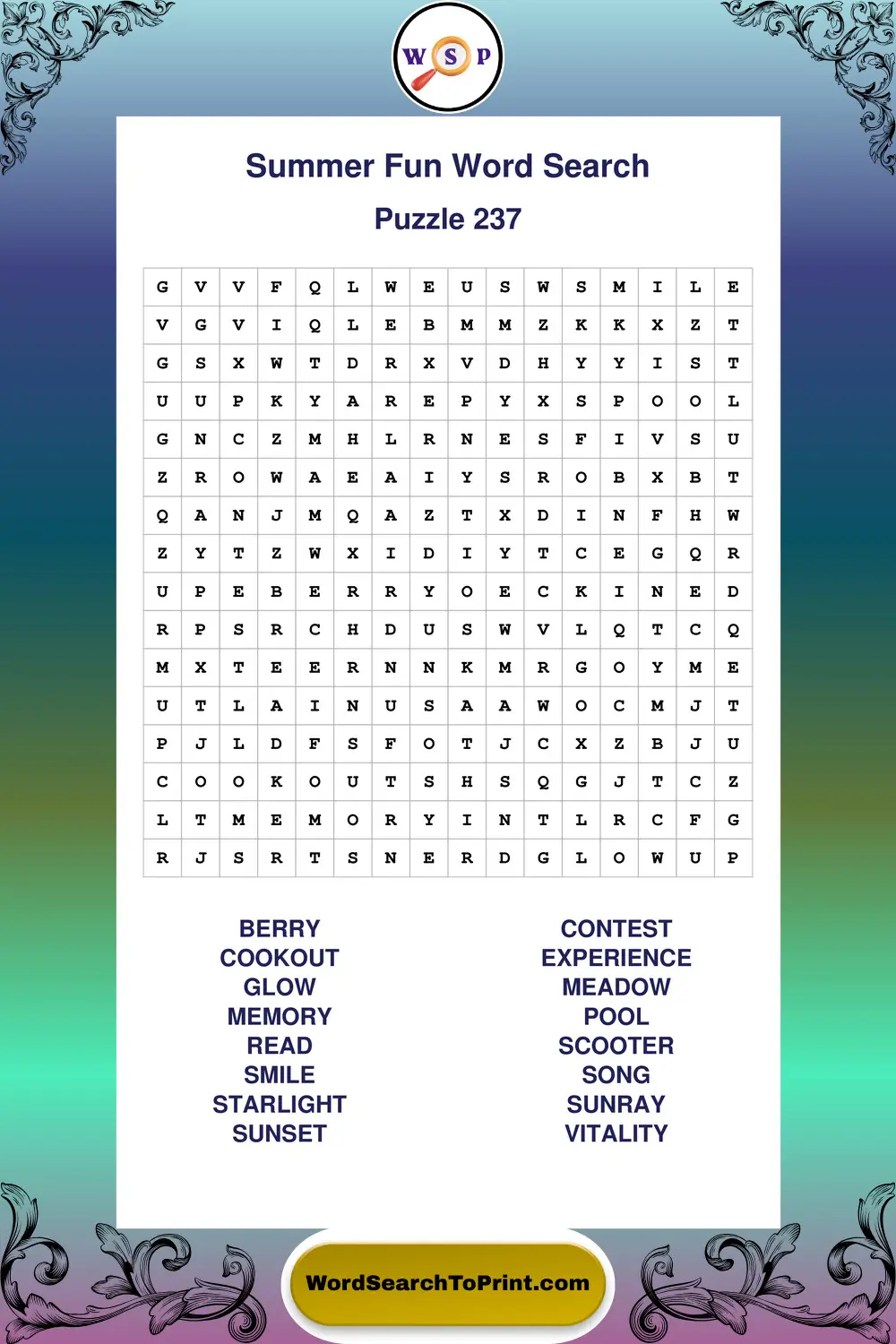 Summer Fun Word Search Puzzle 237